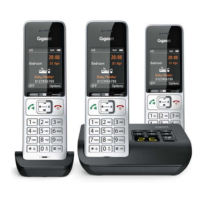 Gigaset COMFORT 500A trio Teléfono DECT/analógico con manos libres y contestador automático, Negro Plata