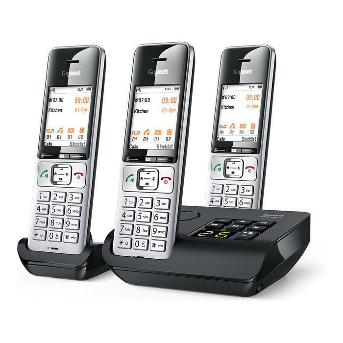 Gigaset COMFORT 500A trio Teléfono DECT/analógico con manos libres y contestador automático, Negro Plata