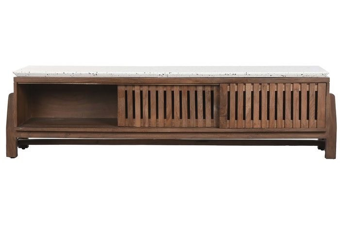 DKD Home Decor Mueble TV Terrazo Oriental Acacia 166 x 46 x 52 cm