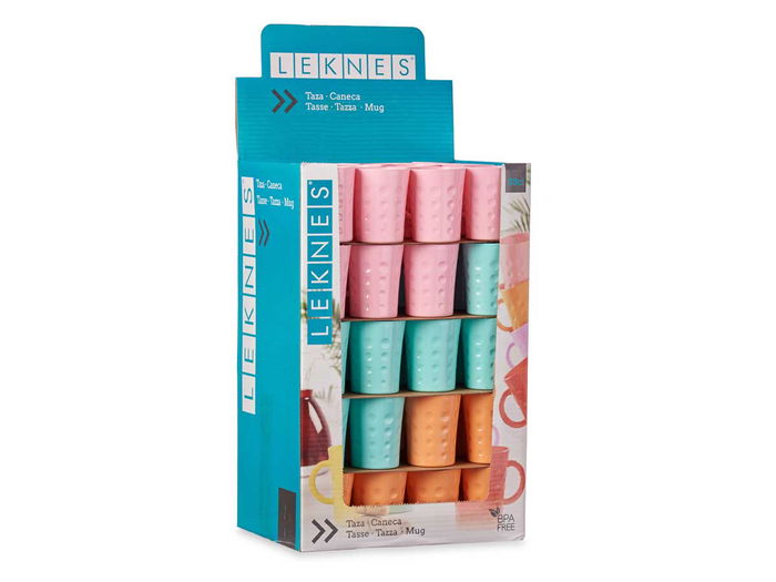 Leknes Taza Plástico 300ml Turquesa, Naranja, Rosa Surtidos 8x10x11.5cm (Set de 60)