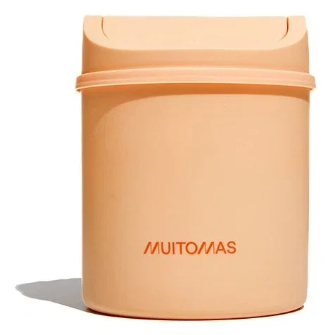 Muitomas Mini Papelera de Escritorio con Puerta Abatible y Tapa Removible, Durazno
