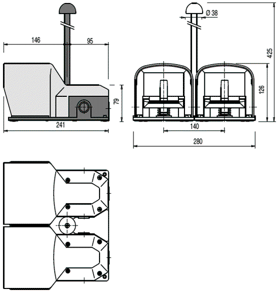PIZZATO ELETTRICA Interruptor de pie amarillo (SPST-NO + SPST-NC) x2 IP65