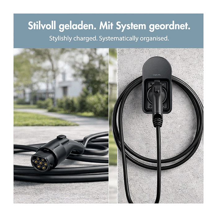 LogiLink Soporte para Pistola de Carga de Vehículo Eléctrico con Guardacables Negro