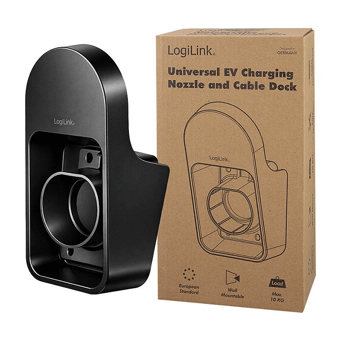 LogiLink Soporte para Pistola de Carga de Vehículo Eléctrico con Guardacables Negro