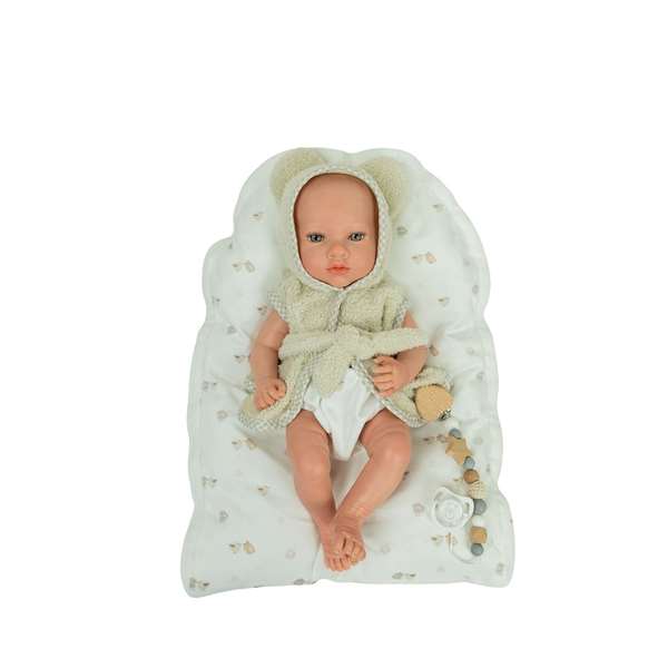Muñecas Arias Muñeca Reborn Arias 38 cm Max Beige con Cojín - Cuerpo de Vinilo, Sexo Niño - Juguete en Español