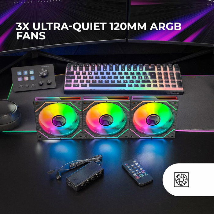Mars Gaming Kit 3 Ventiladores MF-3DPROKIT ARGB 120mm Negro Mars Gaming Kit 3 Ventiladores MF-3DPROKIT ARGB 120mm Negro