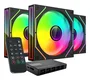 Mars Gaming Kit de 3 Ventiladores MF-3DPROKIT ARGB 120mm Negro con HUB, Control Remoto, PWM, Infinity Mirror, Sincronización Aura Sync/Mystic Light/RGB Fusion, Rodamientos FDB