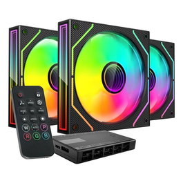 Mars Gaming MF3DPROKIT Kit de 3 Ventiladores ARGB Negro 120mm con Efecto Infinity Mirror 3D, Control Remoto RF y HUB de 10 Puertos para PC Gaming