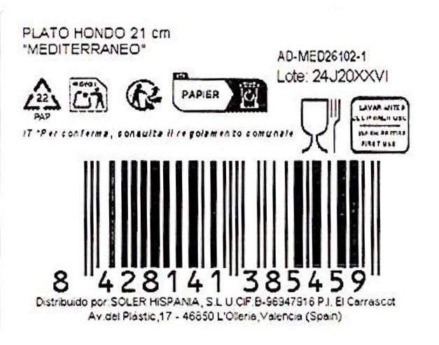 Alfares Plato Hondo Mediterraneo 21cm (Pack de 12)