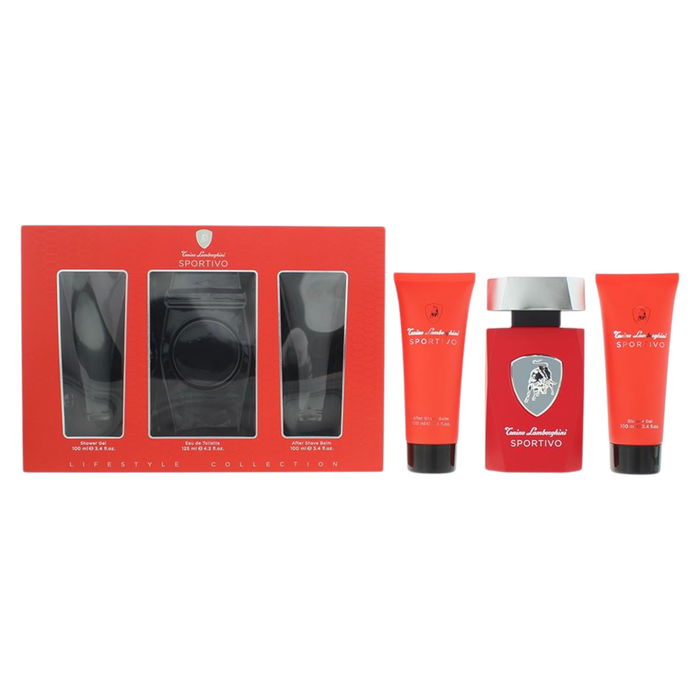 Set Tonino Lamborghini: Sportivo, Eau De Toilette, For Men, 125 ml + Sportivo, Hydration, Shower Gel, All Skin Types, 100 ml + Sportivo, Hydrating & Softening, After-Shave Balm, 100 ml