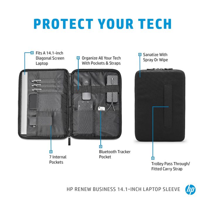 HP Bolso para portátil Renew Business de 14.1 pulgadas. Diseñado con materiales responsables, duradero y cómodo.