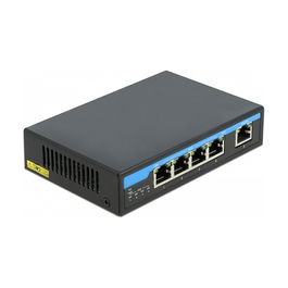 DeLOCK Conmutador Gigabit Ethernet de 4 Puertos PoE + 1 RJ45, IEEE 802.3at, 10/100/1000 Mbps, Negro