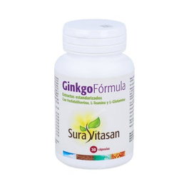 SURA VITASAN Ginkgo Formula 30Cap. con Extracto de Ginkgo Biloba, Melena de León y Bacopa Monnieri, Fórmula Vegana para la Función Cognitiva