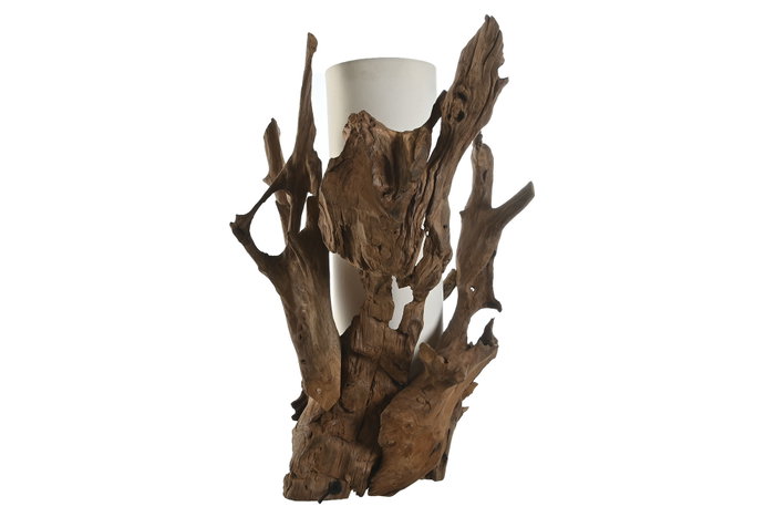 DKD Home Decor Lámpara de Sobremesa de Teca y Hierro
