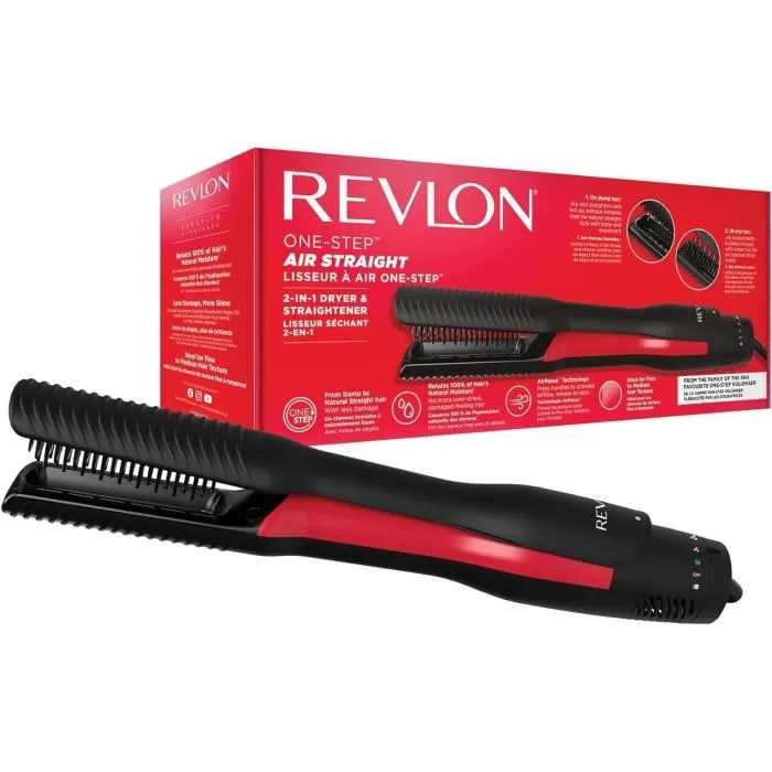 Revlon One-Step Air Straight RVDR5330E Cepillo Alisador y Secador Negro y Rojo