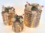DKD Home Decor Set de 3 Piezas de Decoración en Ratán con LED Natural