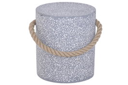 DKD Home Decor Mesa de Noche Auxiliar de Hormigón y Cuerda, Estilo Terrazo, Gris