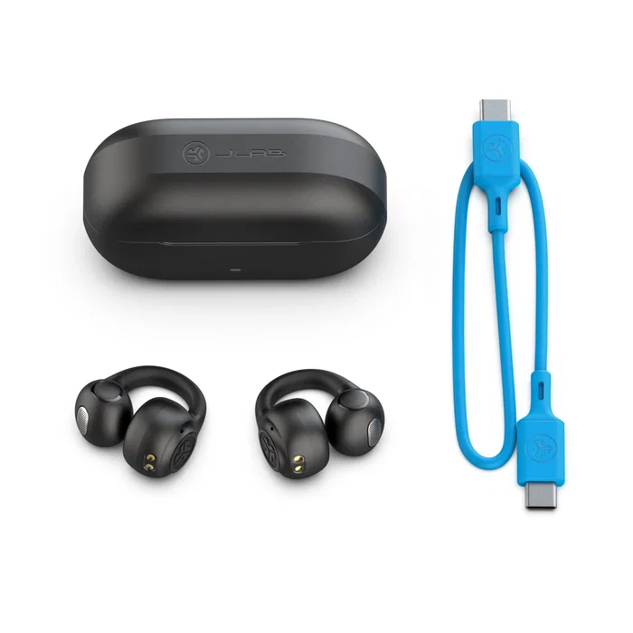 JLab Flex Auriculares Inalámbricos Deportivos True Wireless (TWS) Clip de Oreja, Bluetooth 5.4, Hasta 7h, Resistencia IPX4, Negro (ieuebflexrblk124)