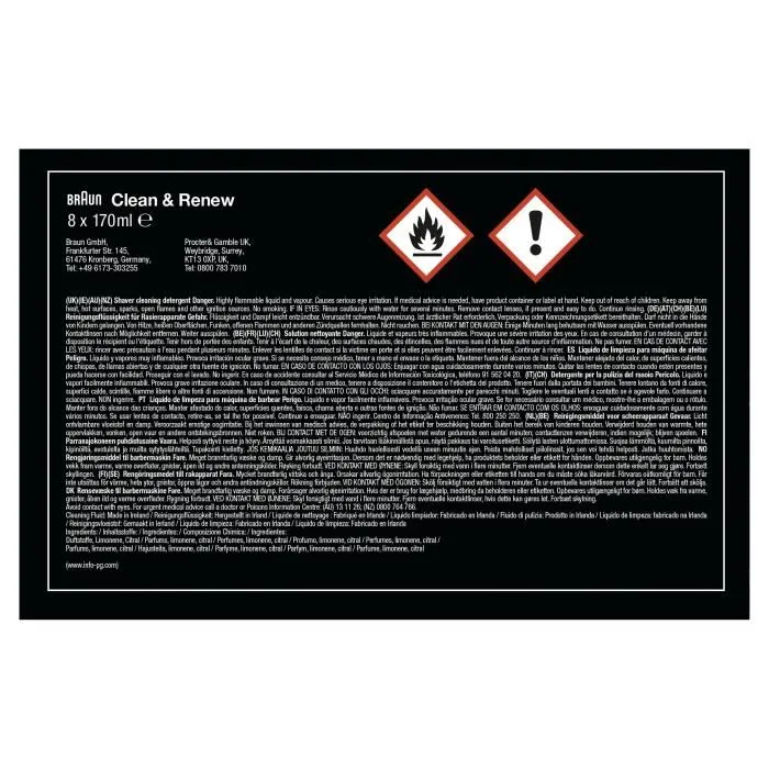 Braun CCR8-LOTION 3 en 1 ShaverCare Cartucho de limpieza para estación SmartCare - Paquete de 8