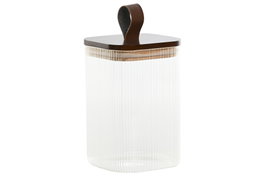 DKD Home Decor Bote de Cristal y Acacia 1L Transparente