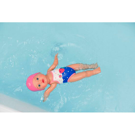 MGA Baby Born - Muñeca Nadadora con Función de Cuerda, Mueve Brazos, Incluye Bañador y Gorro de Baño, 30 cm, Certificado CE