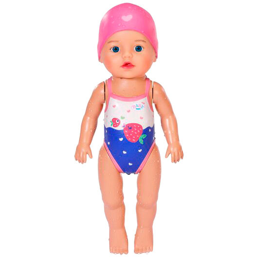 MGA Baby Born - Muñeca Nadadora con Función de Cuerda, Mueve Brazos, Incluye Bañador y Gorro de Baño, 30 cm, Certificado CE