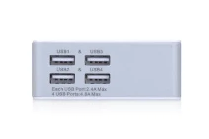 Ednet 31809 Cargador de Pared Universal 4 Puertos USB 2.0, Blanco, 24W 2.4A, Entrada 110-240V AC
