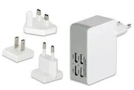 Ednet Adaptador de corriente universal con 4 puertos USB, Blanco, 31809