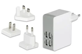 Ednet 31809 Cargador de Pared Universal 4 Puertos USB 2.0, Blanco, 24W 2.4A, Entrada 110-240V AC
