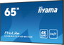 iiyama Monitor Profesional 65 pulgadas 4K UHD IPS 3840x2160, Panel Mate 25% Haze, Modo Retrato y Paisaje, Altavoces 2x10W, HDMI, USB, VESA 500x500