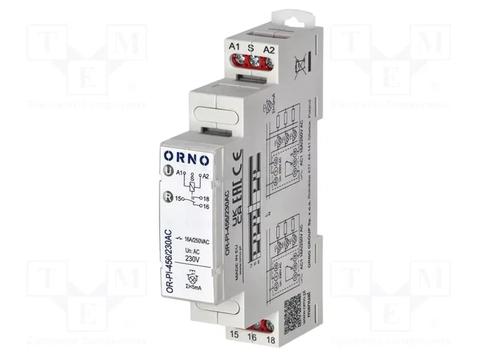 ORNO OR-PI-456/230AC Relé de instalación biestable SPDT 16A 230V AC ORNO OR-PI-456/230AC Relé de instalación biestable SPDT 16A 230V AC