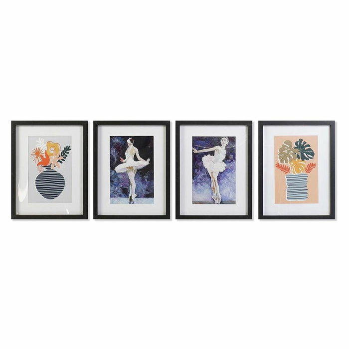 DKD Home Decor Cuadro Ballet Enmarcado Pack de 4 unidades (35x2x45 cm) en Azul, Negro y Blanco