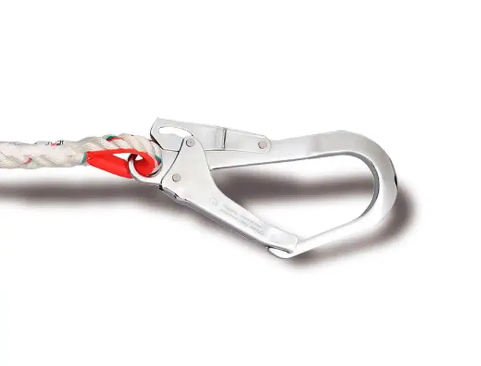 Faru Elemento de Amarre Anticaídas con Absorbedor de Energía, Cuerda 13mm, Gancho Acero 50mm, Mosquetón