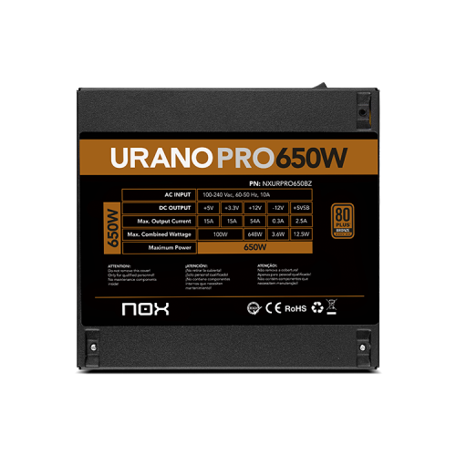NOX Urano PRO 650W 80 PLUS Bronze ATX Negro