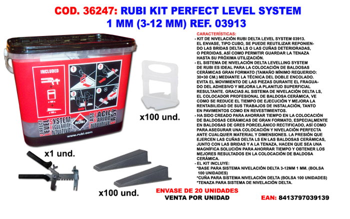 RUBI KIT PERFECT LEVEL SYSTEM 1 MM (3-12 MM) - 3956 RUBI KIT PERFECT LEVEL SYSTEM 1 MM (3-12 MM) - 3956