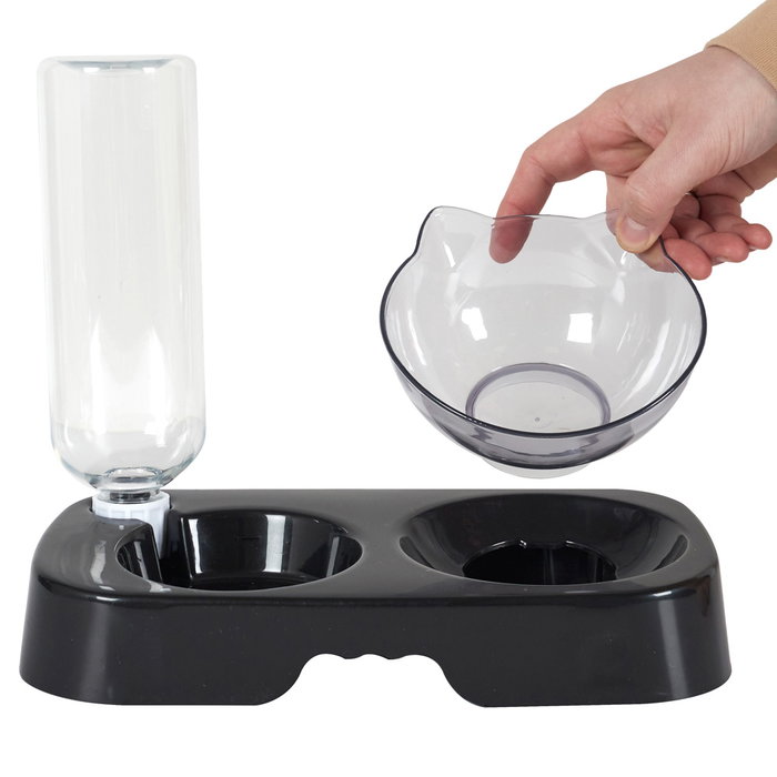 The Concept Factory Comedero Bebedero Gato Mon Chat Mon Ch Elevado con Dispensador de Agua 500ml