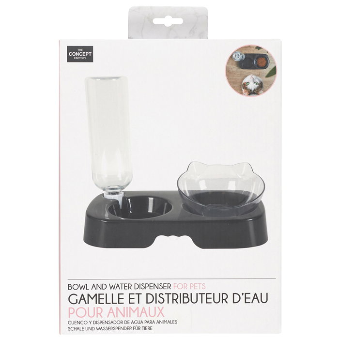 The Concept Factory Comedero Bebedero Gato Mon Chat Mon Ch Elevado con Dispensador de Agua 500ml
