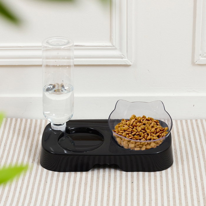 The Concept Factory Comedero Bebedero Gato Mon Chat Mon Ch Elevado con Dispensador de Agua 500ml