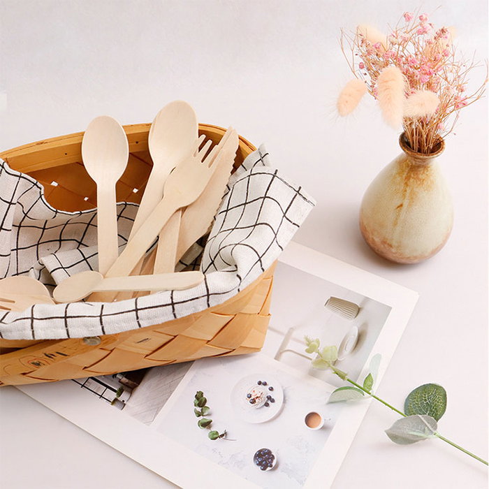 Wooow Set 12 Tenedores Desechables de Madera 16 x 2.8 x 1.8 cm (36 Unidades)