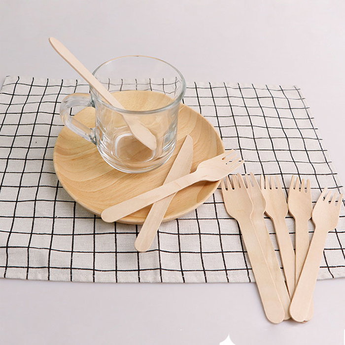 Wooow Set 12 Tenedores Desechables de Madera 16 x 2.8 x 1.8 cm (36 Unidades)