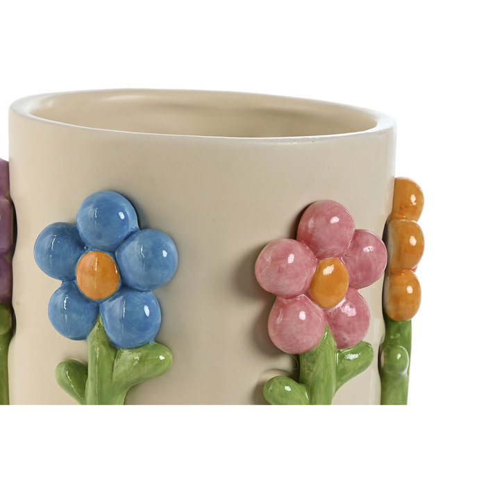 DKD Home Decor Macetero Dolomite Flores Crema