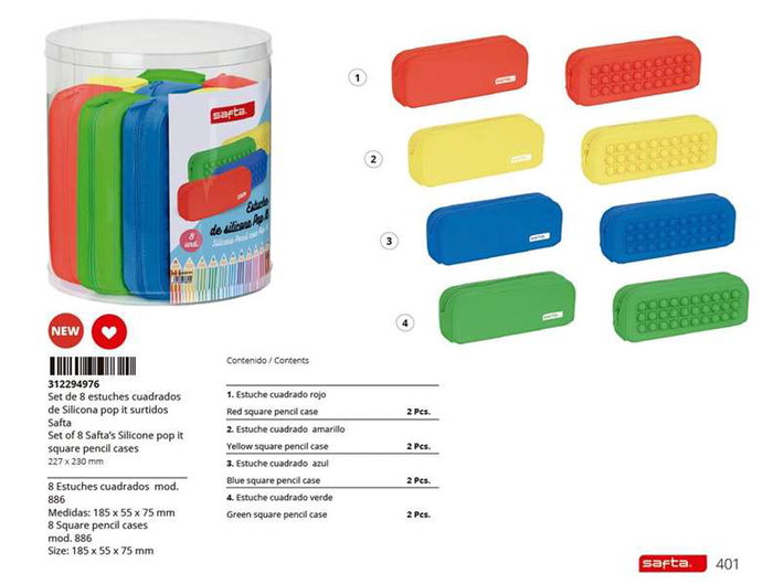 Safta Set 8 Portadocumentos Cuadrados Silicona Pop It 27x23cm Modelos Surtidos