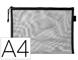 Liderpapel Bolsa Zipper Bag Poliéster Transpirable Multiusos Din A4 Negro con Cierre de Cremallera