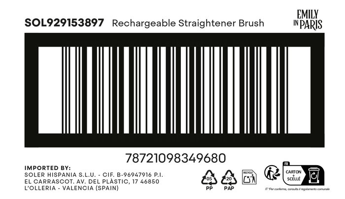 Inde Cepillo Alisador Recargable Emily In Paris 19.5 cm de largo x 3.5 cm de ancho x 3.6 cm de alto (12 Unidades)