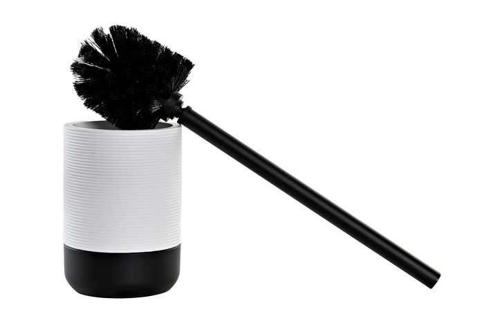 DKD Home Decor Escobillero Basicos Blanco Negro Resina Inox 10 x 38 x 10 cm (2 Unidades)