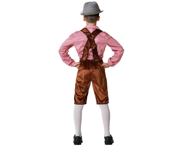 Disfraz Alemán Marrón para Niño de 7 a 9 Años, con Camisa, Pantalón y Tirantes. Perfecto para Fiestas de Carnaval y Cumpleaños