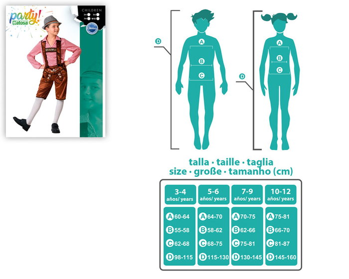 Disfraz Alemán Marrón para Niño de 7 a 9 Años, con Camisa, Pantalón y Tirantes. Perfecto para Fiestas de Carnaval y Cumpleaños