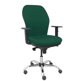 Silla de oficina Jorquera con mecanismo Sincro tapizada con Tela color Verde botella. Equipada con lumbar 1D, Brazos 1D y Ruedas de parqué
