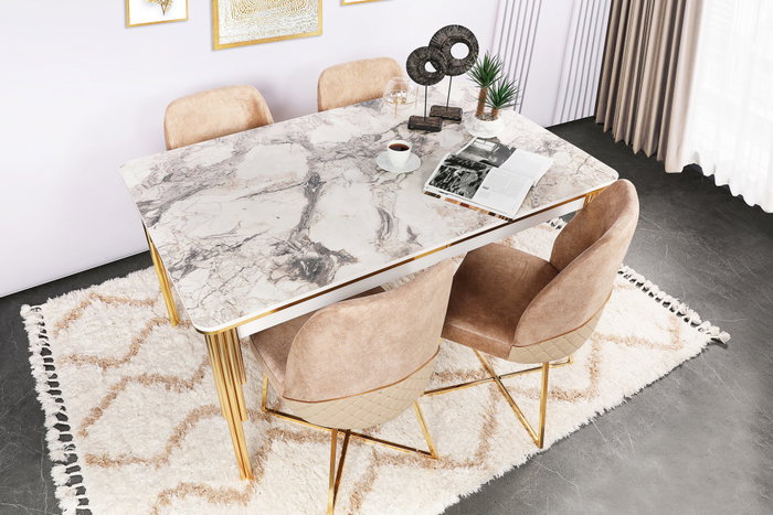 Hanah Home Sillas Madrid 913 V2, Juego de 2 Sillas Barrocas, Estructura 100% Metálica, Asiento Terciopelo o Piel Sintética, Color Dorado y Marrón