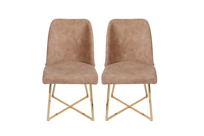 Hanah Home Sillas Madrid 913 V2, Juego de 2 Sillas Barrocas, Estructura 100% Metálica, Asiento Terciopelo o Piel Sintética, Color Dorado y Marrón